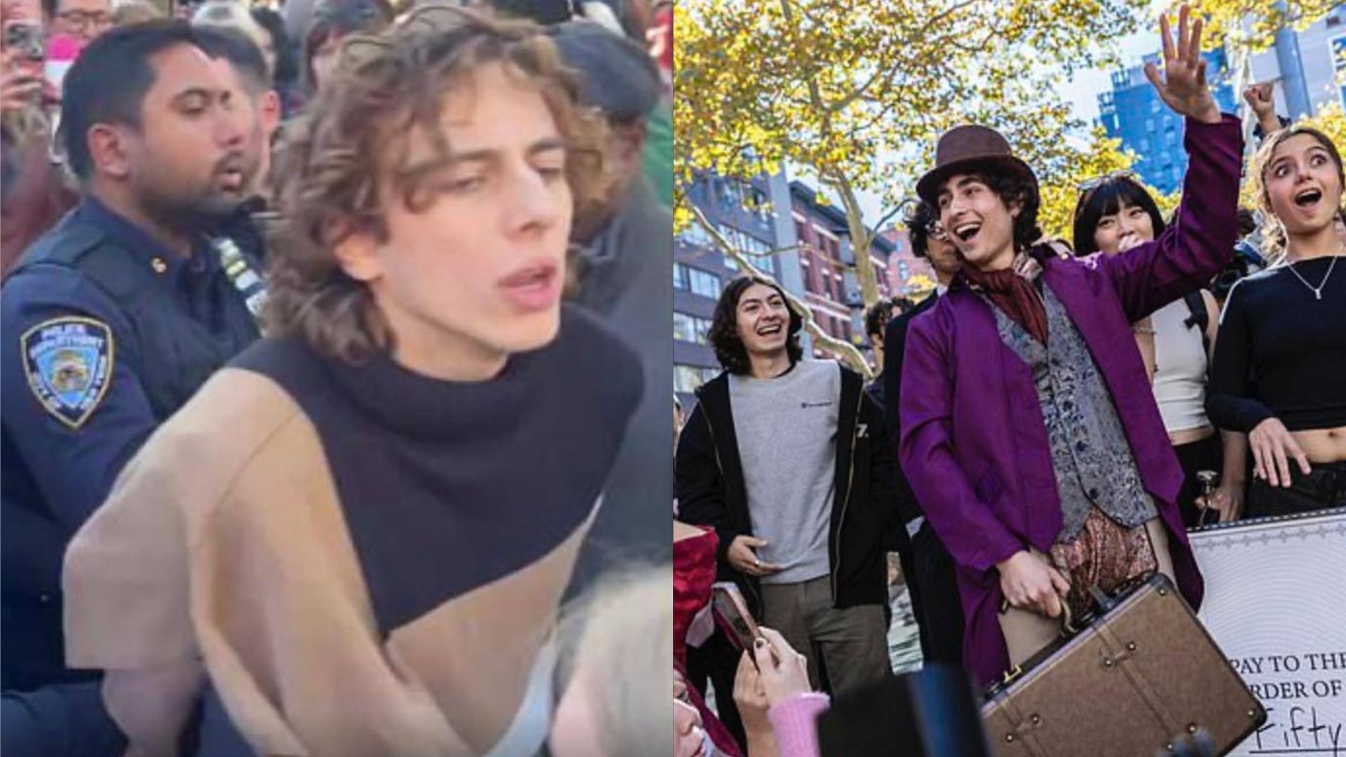 The detention of Timothy Chalamet's double / Another double in the image of Chalamet from the movie 'Wonka'