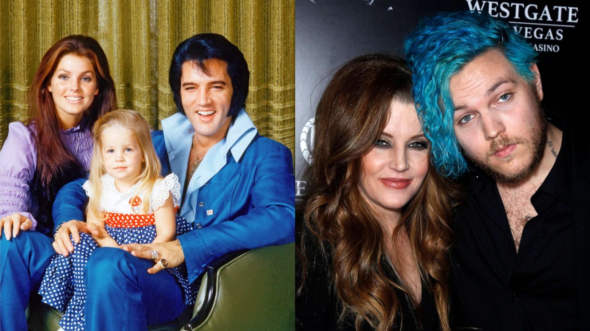 Lisa Marie with her parents as a child / With her son Benjamin