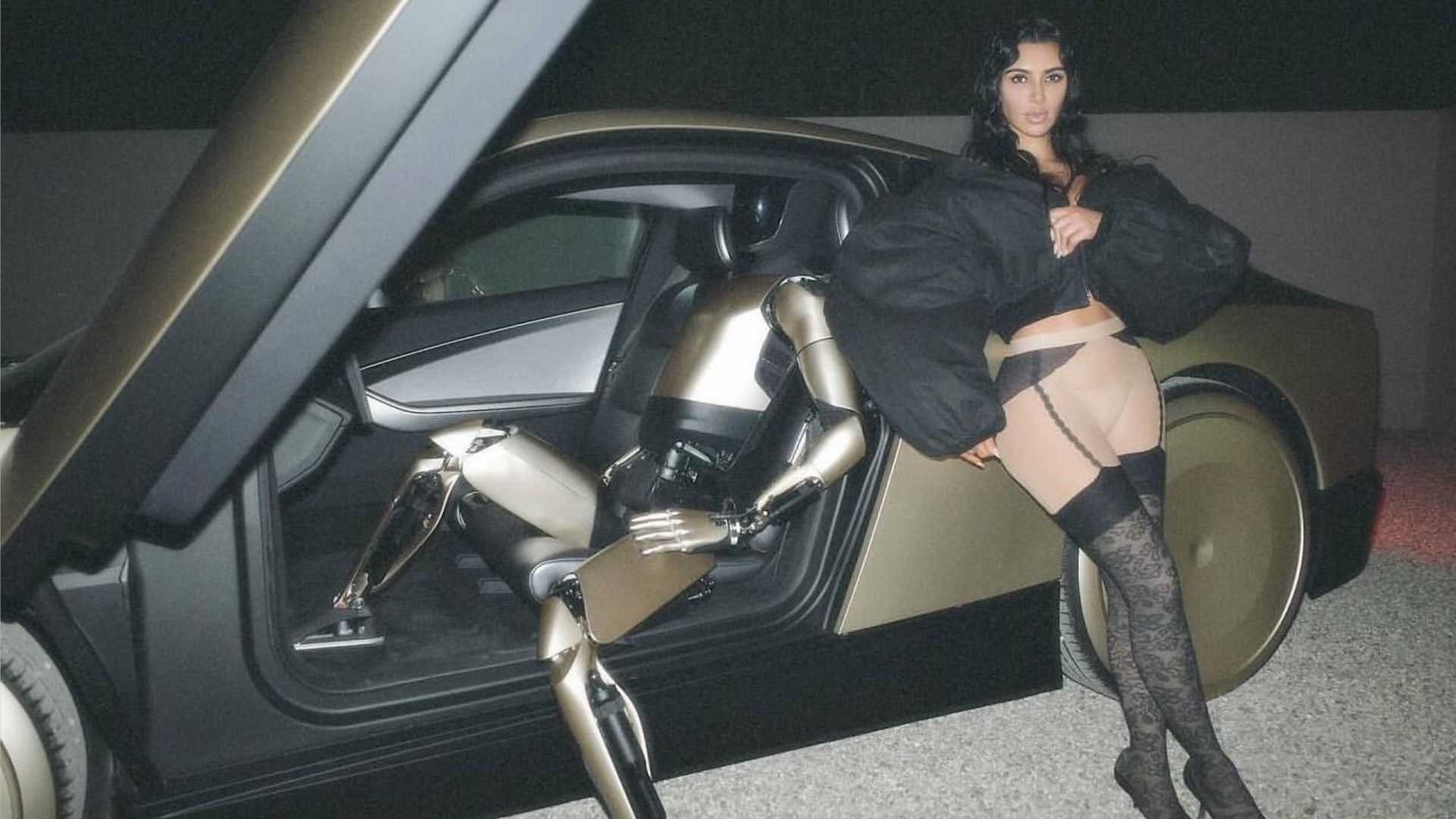 Kim Kardashian with Tesla Bot and Tesla Cybercab