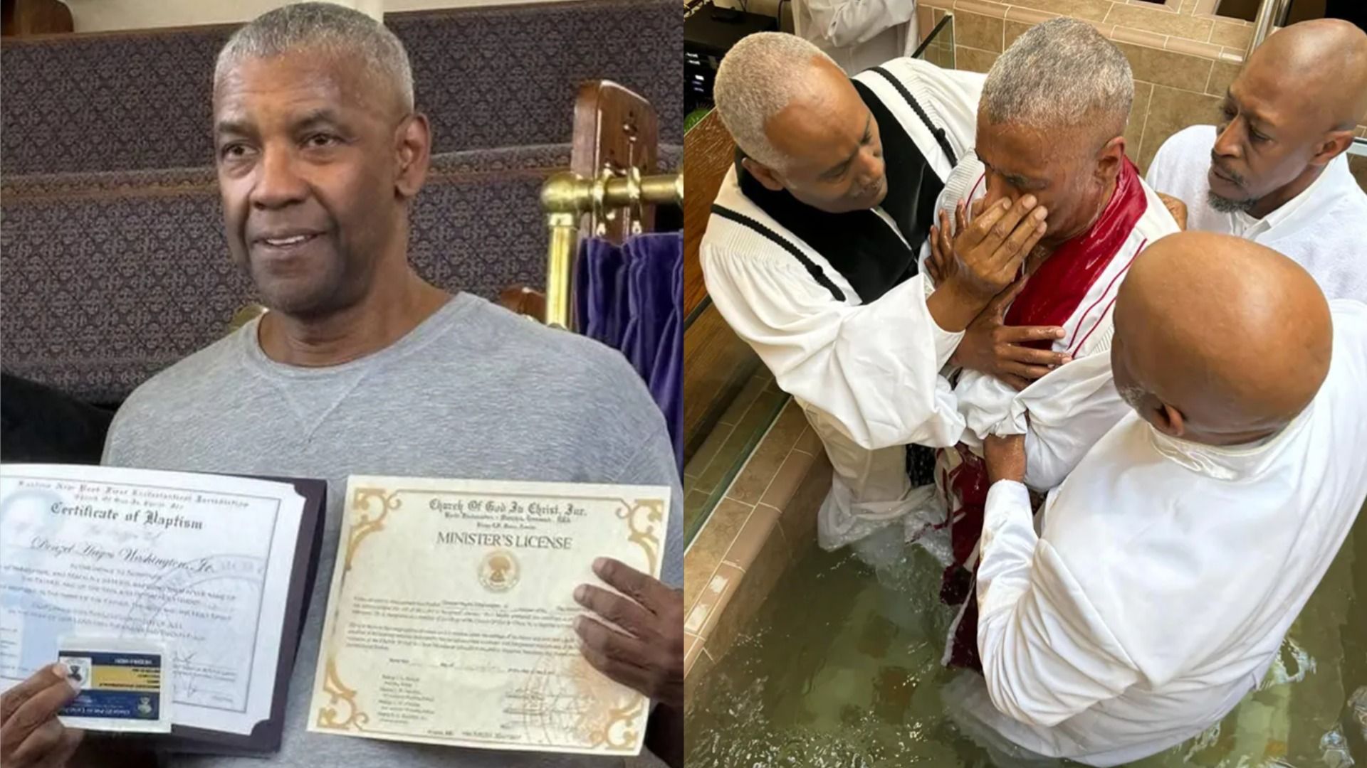 Denzel Washington receiving the sacrament of baptism