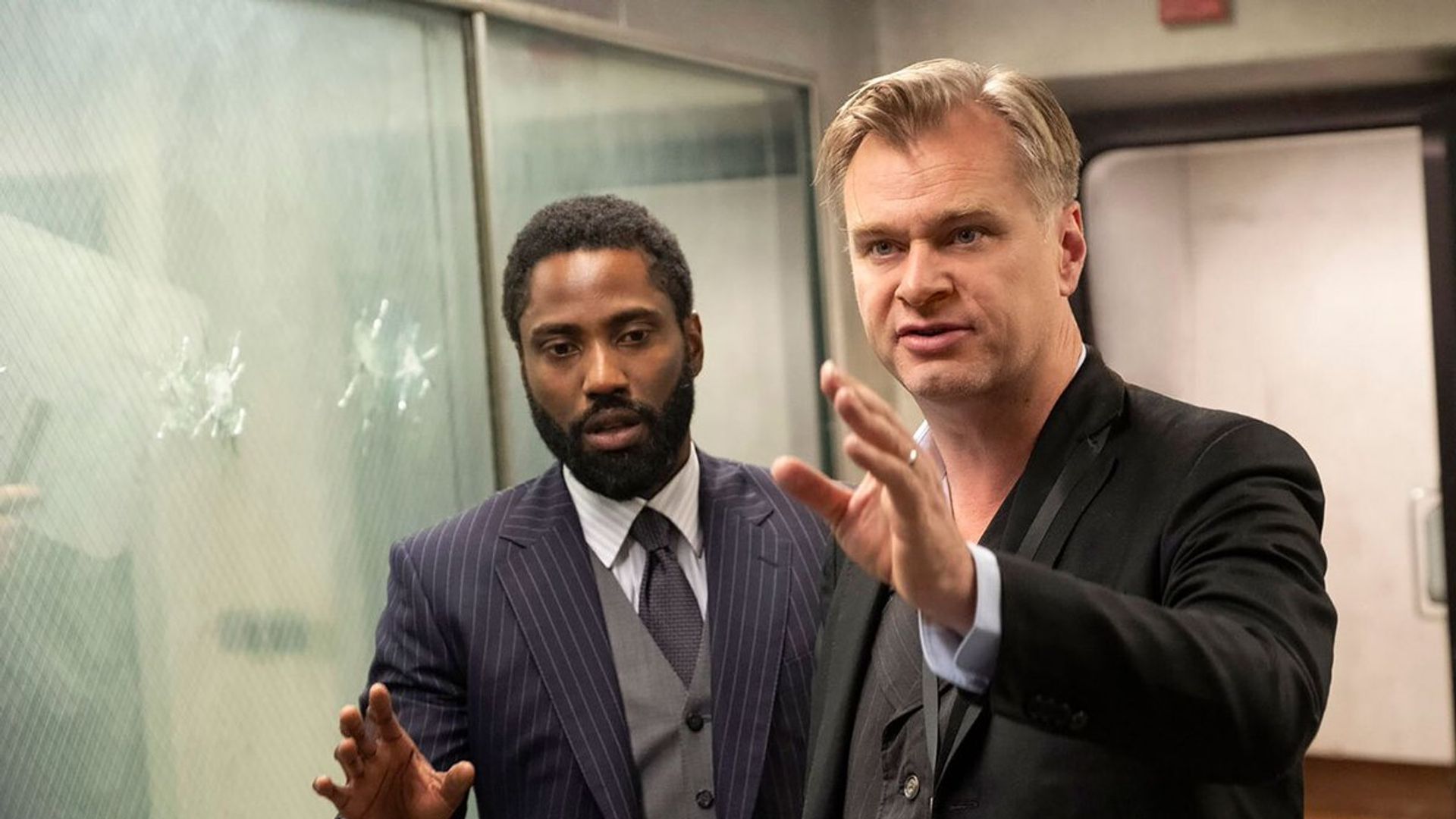 Christopher Nolan and John David Washington on the Set of 'Tenet'