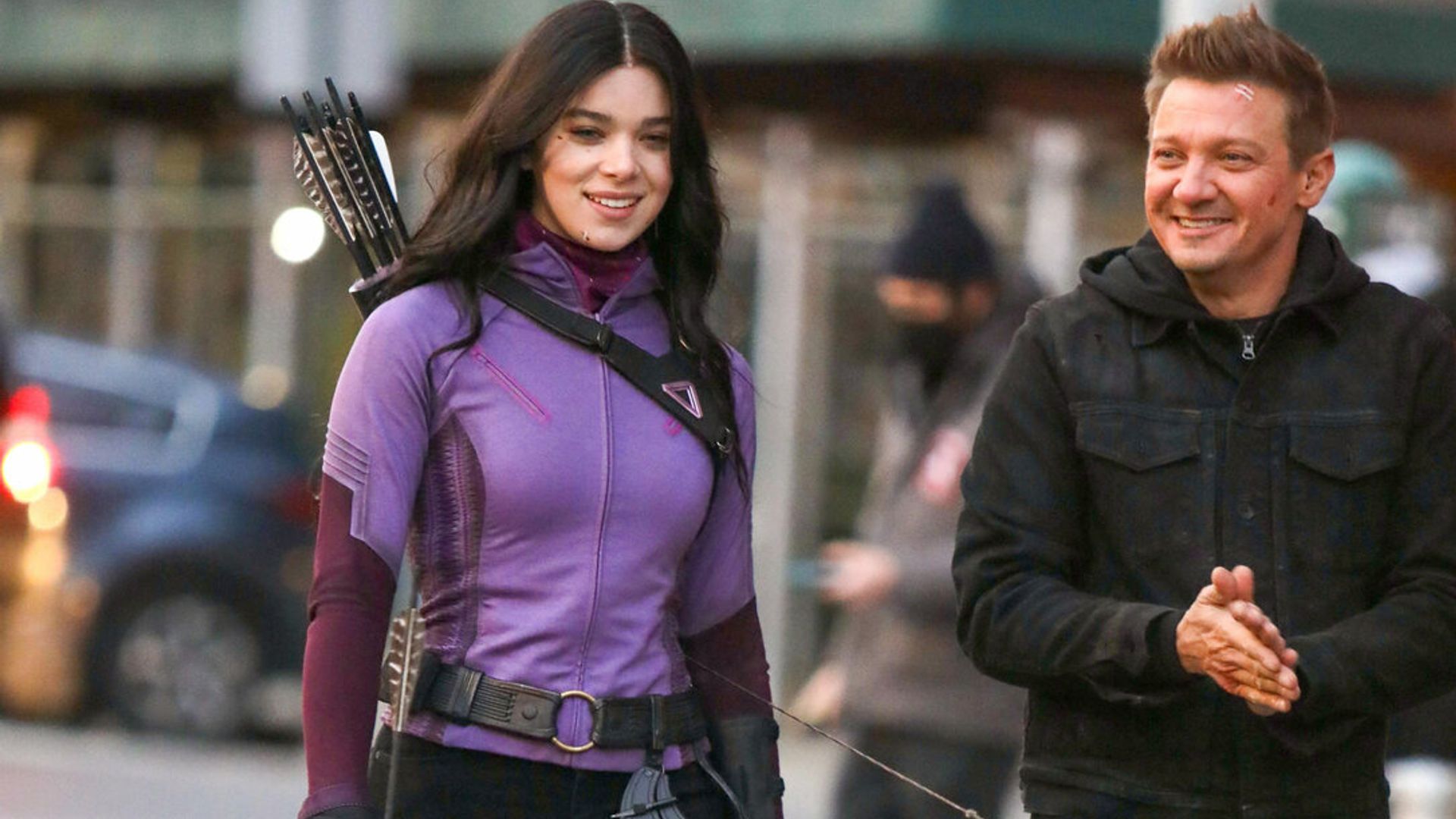 Hailee Steinfeld and Jeremy Renner on the set of 'Hawkeye'