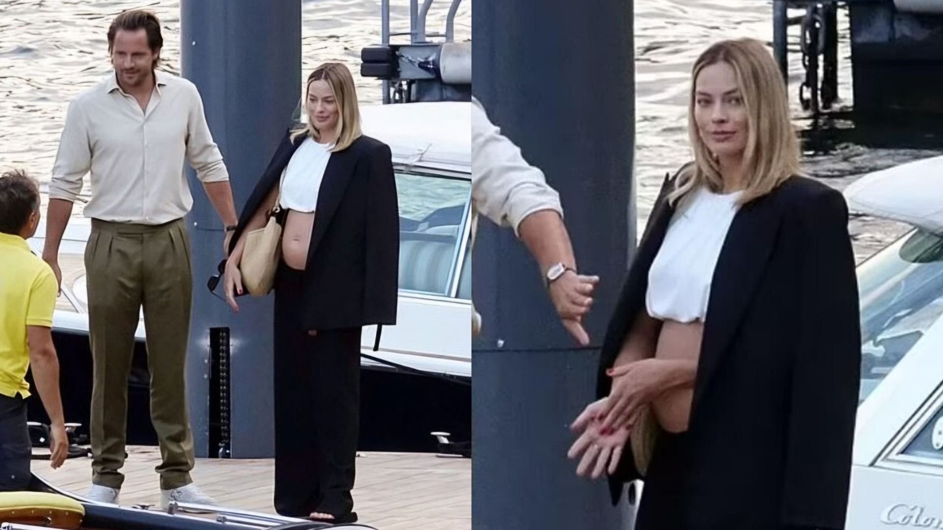 Pregnant Margot Robbie with her husband