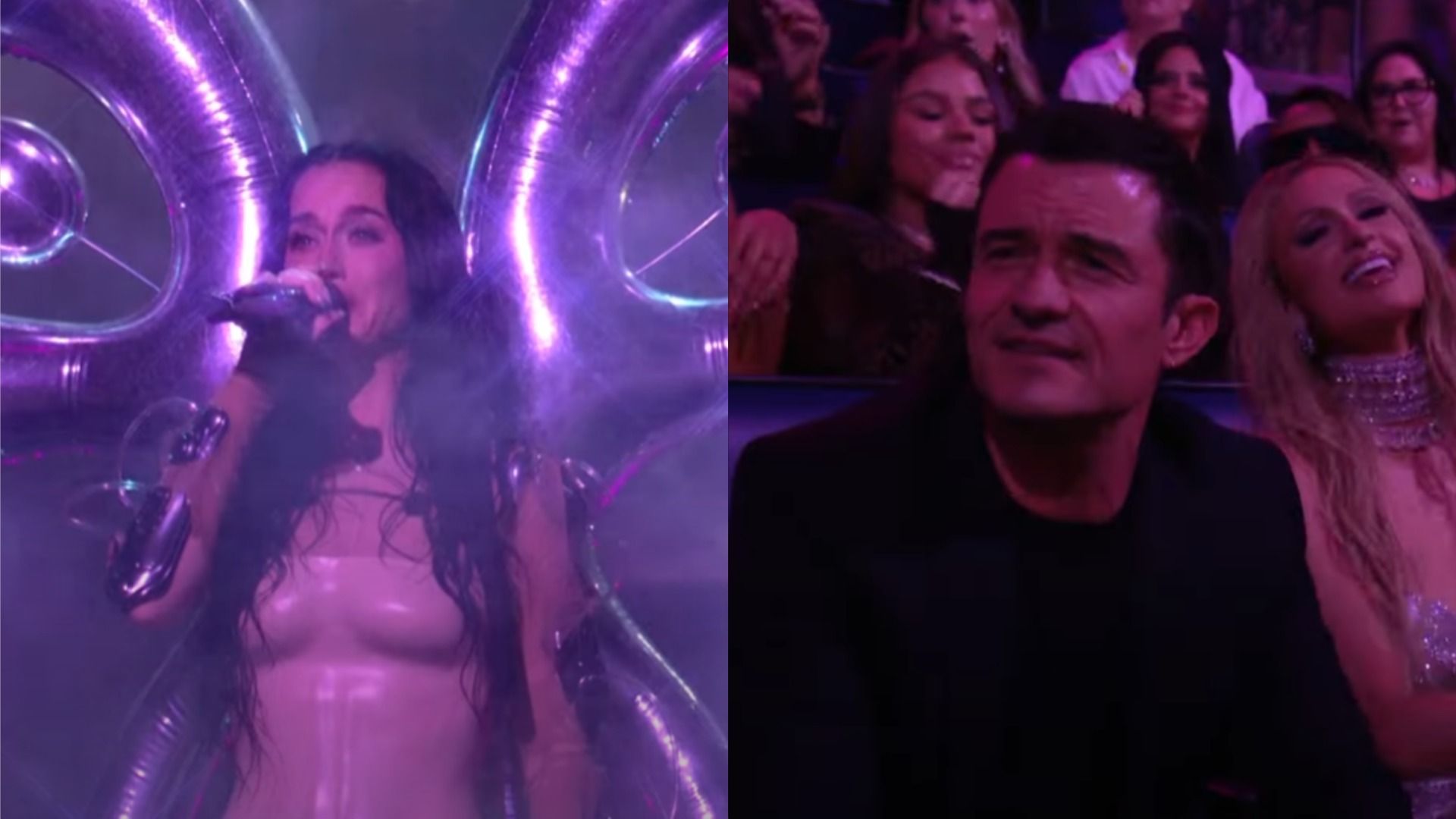 Katy Perry at the 2024 VMAs / Orlando Bloom's reaction to his wife's performance