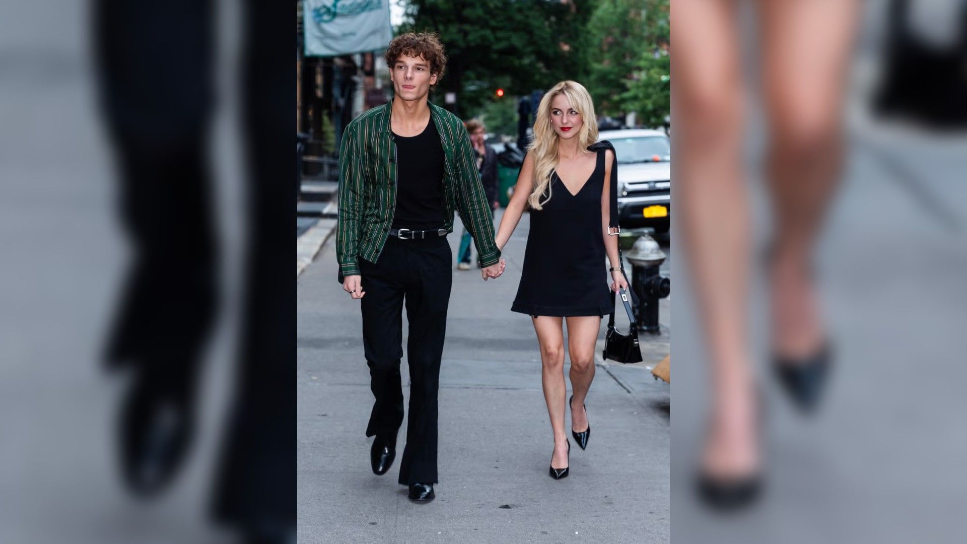 Mckenna Grace and Mason Thames walking forward holding hands