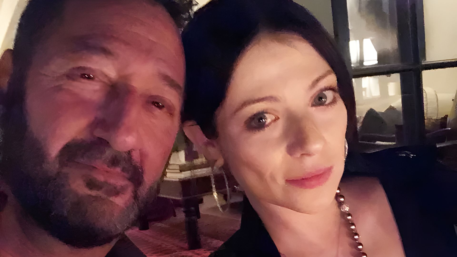 Actress Michelle Trachtenberg and Jay Cohen take a joint selfie