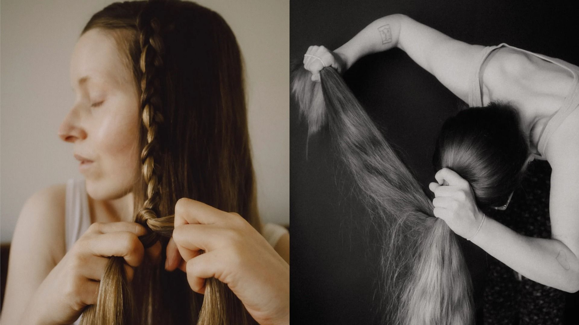 Actress Jessie Cave braiding her hair