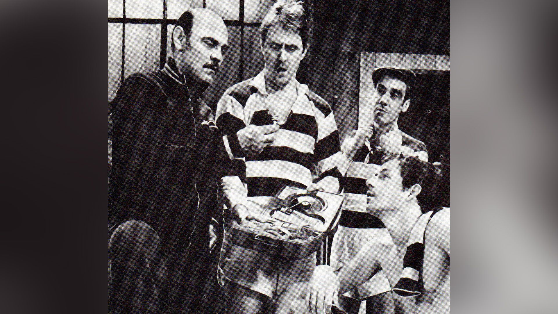 John Lithgow in a striped sweater in "The Changing Room" production