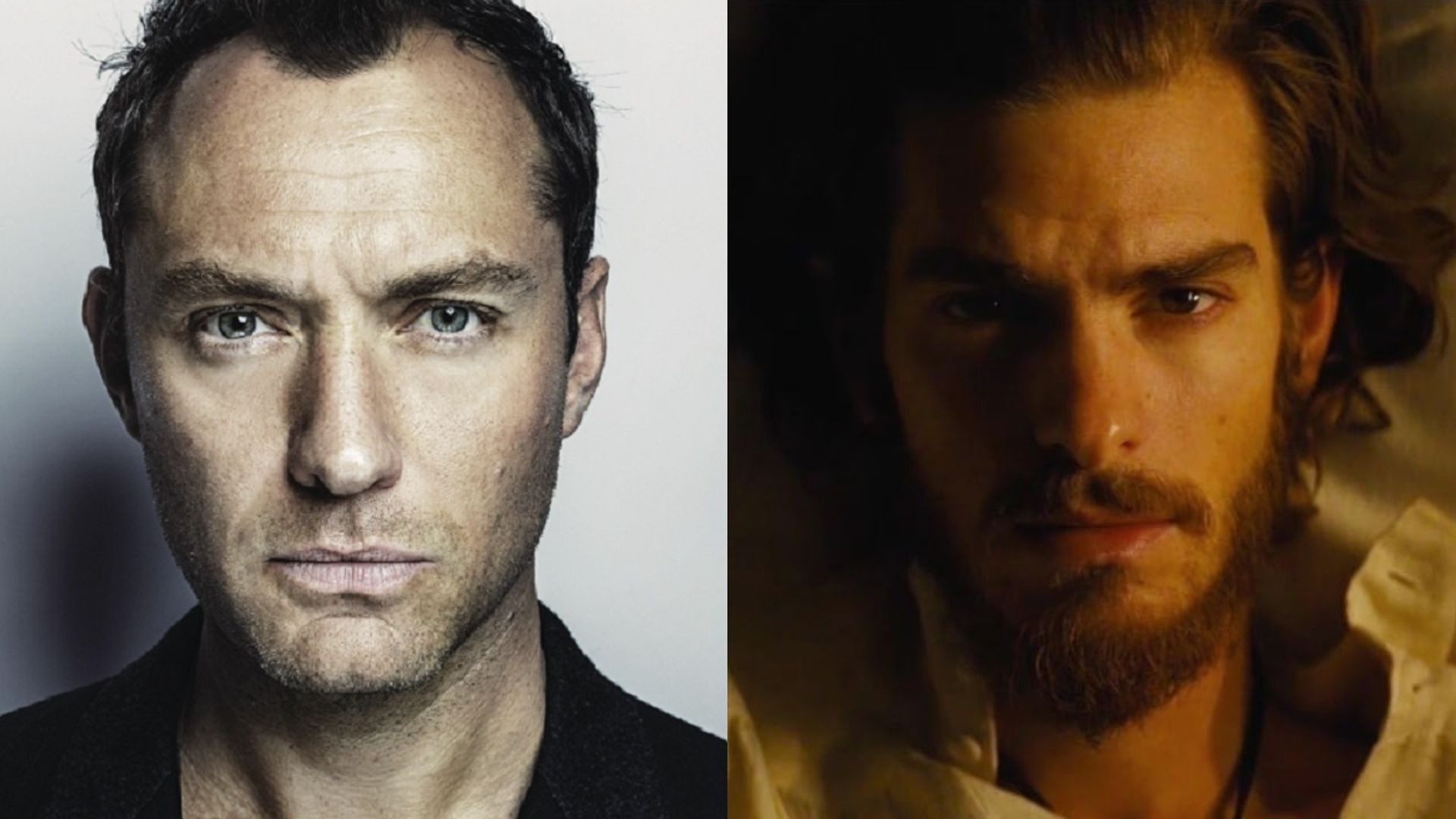 Jude Law and Andrew Garfield looking at the camera