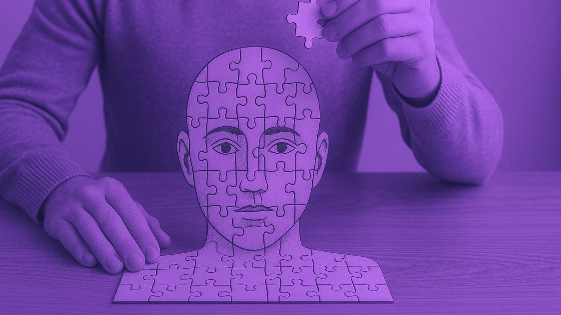 A person assembled a puzzle in the shape of a human head