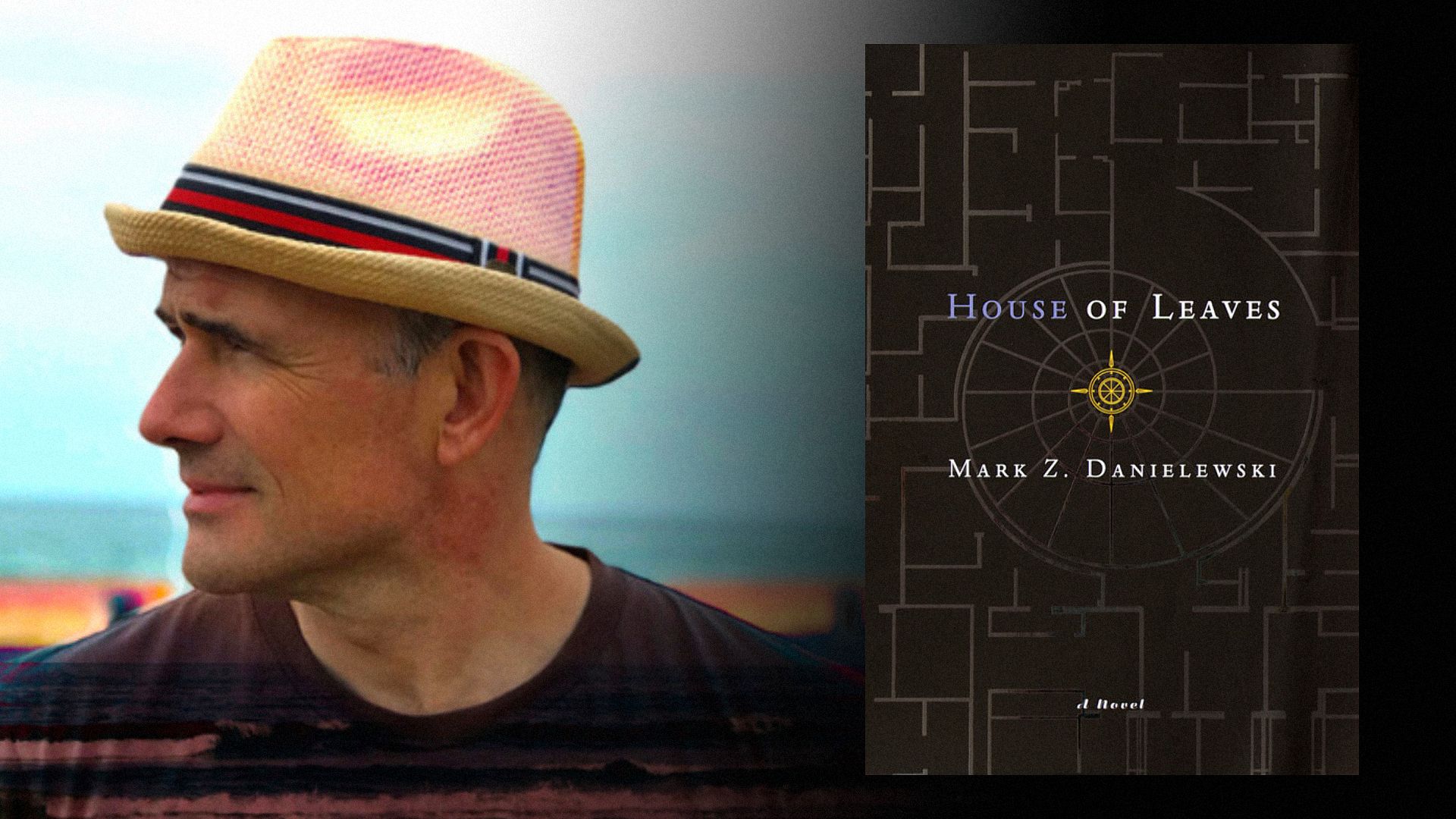 Writer Mark Danielewski in a hat and black t-shirt