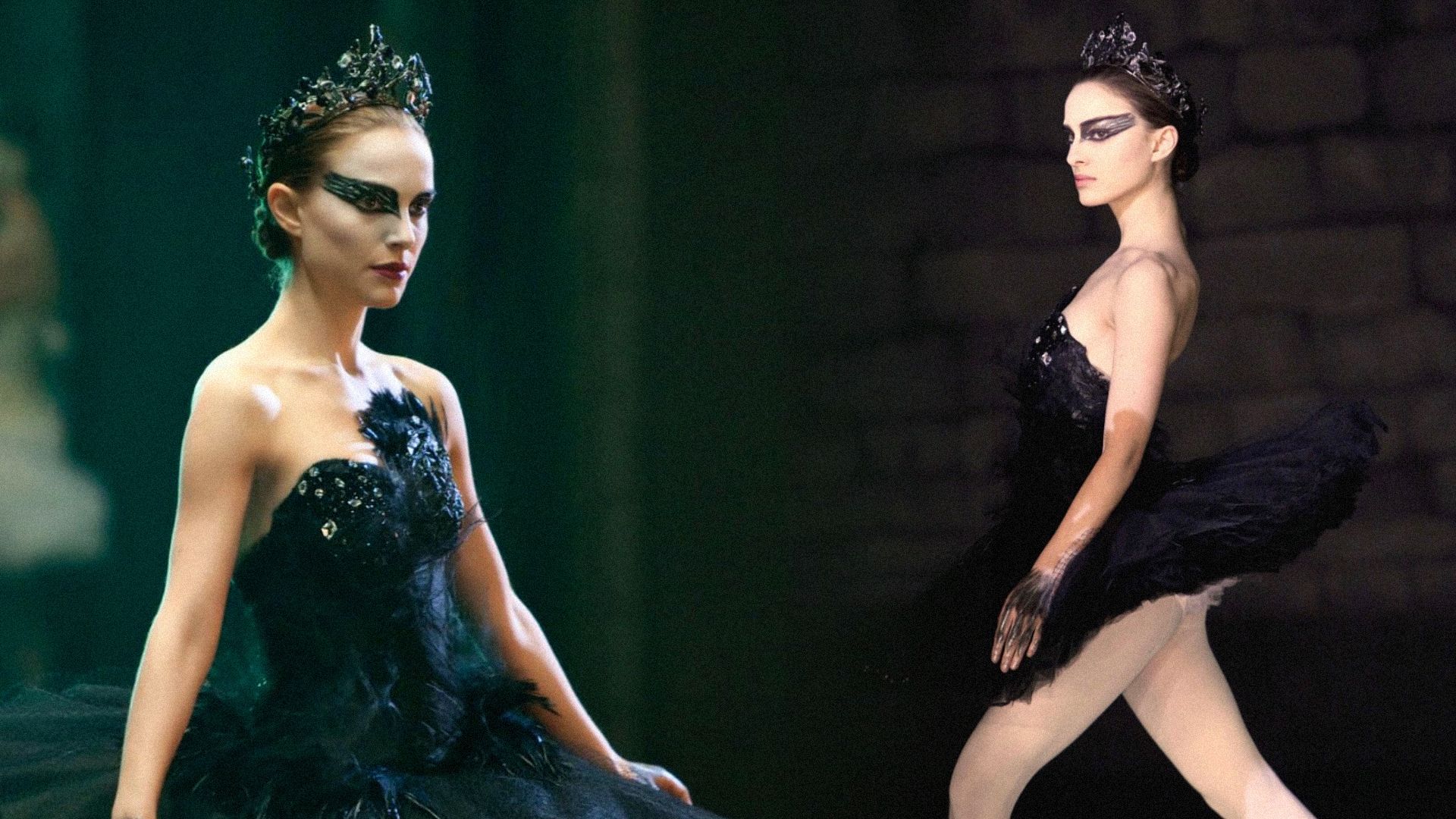 Actress Natalie Portman in a black ballerina costume