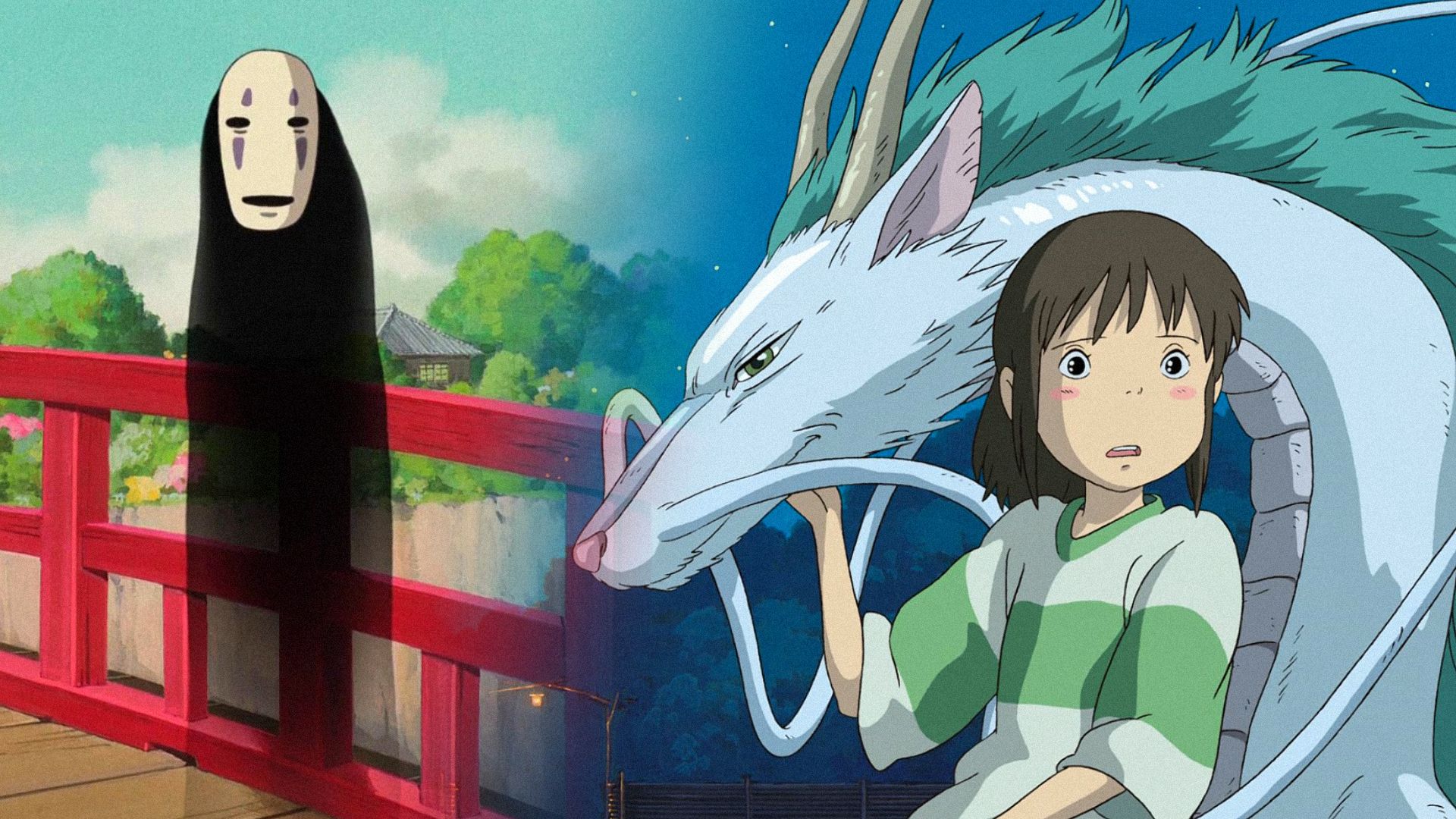 Black phantom on the bridge and girl standing next to the white dragon