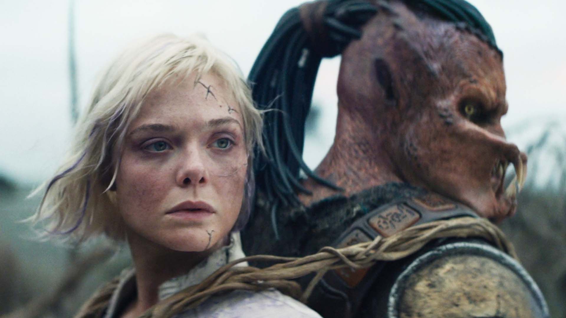 Elle Fanning and her co-star in Predator: Badlands