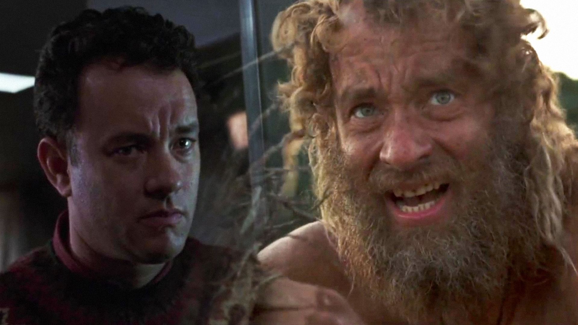 Actor Tom Hanks with short hair and with long hair