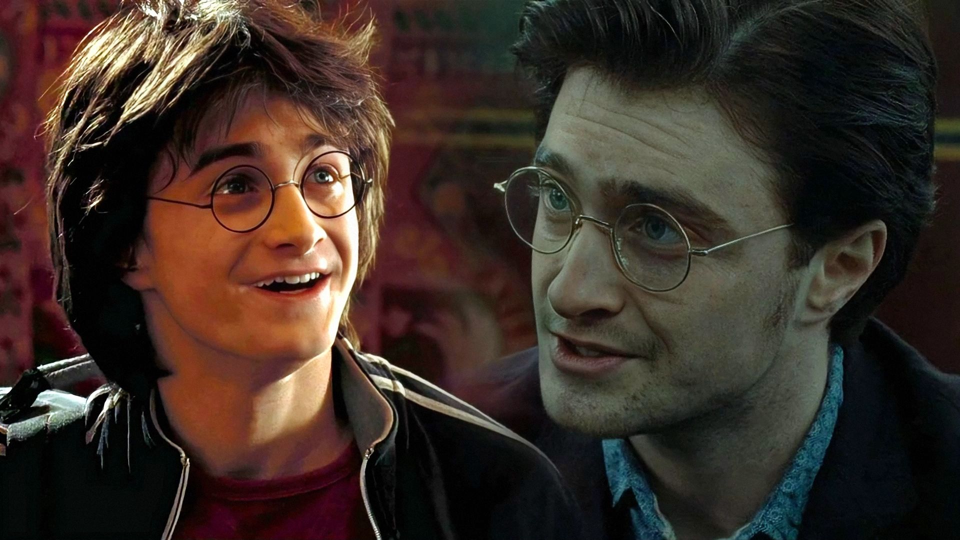 Actor Daniel Radcliffe in a black jacket and glasses smiling