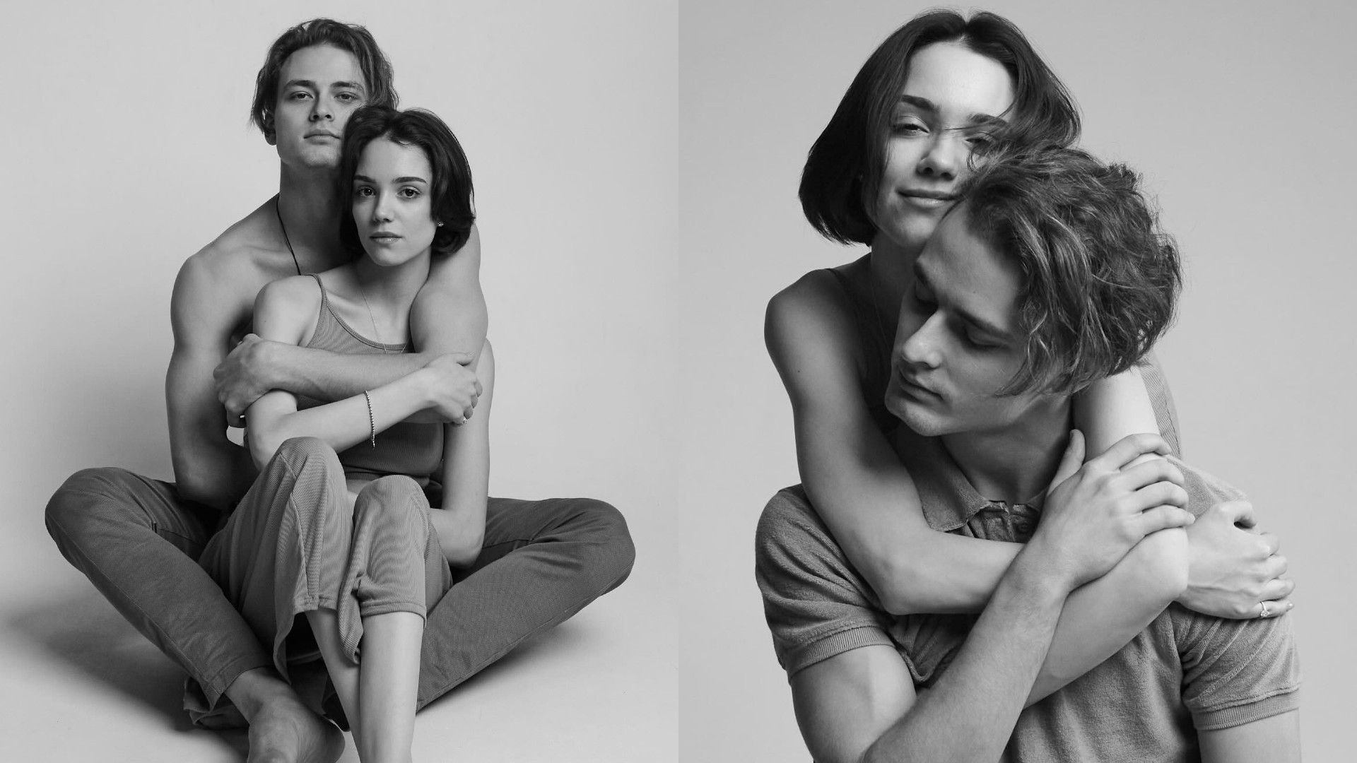 Evgenia Medvedeva and Ildar Gainutdinov in an embrace — they're sitting together, holding each other with tenderness and warmth