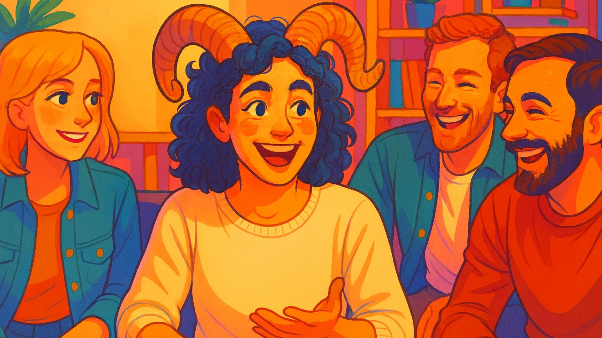 An Aries woman meeting up with friends and having fun