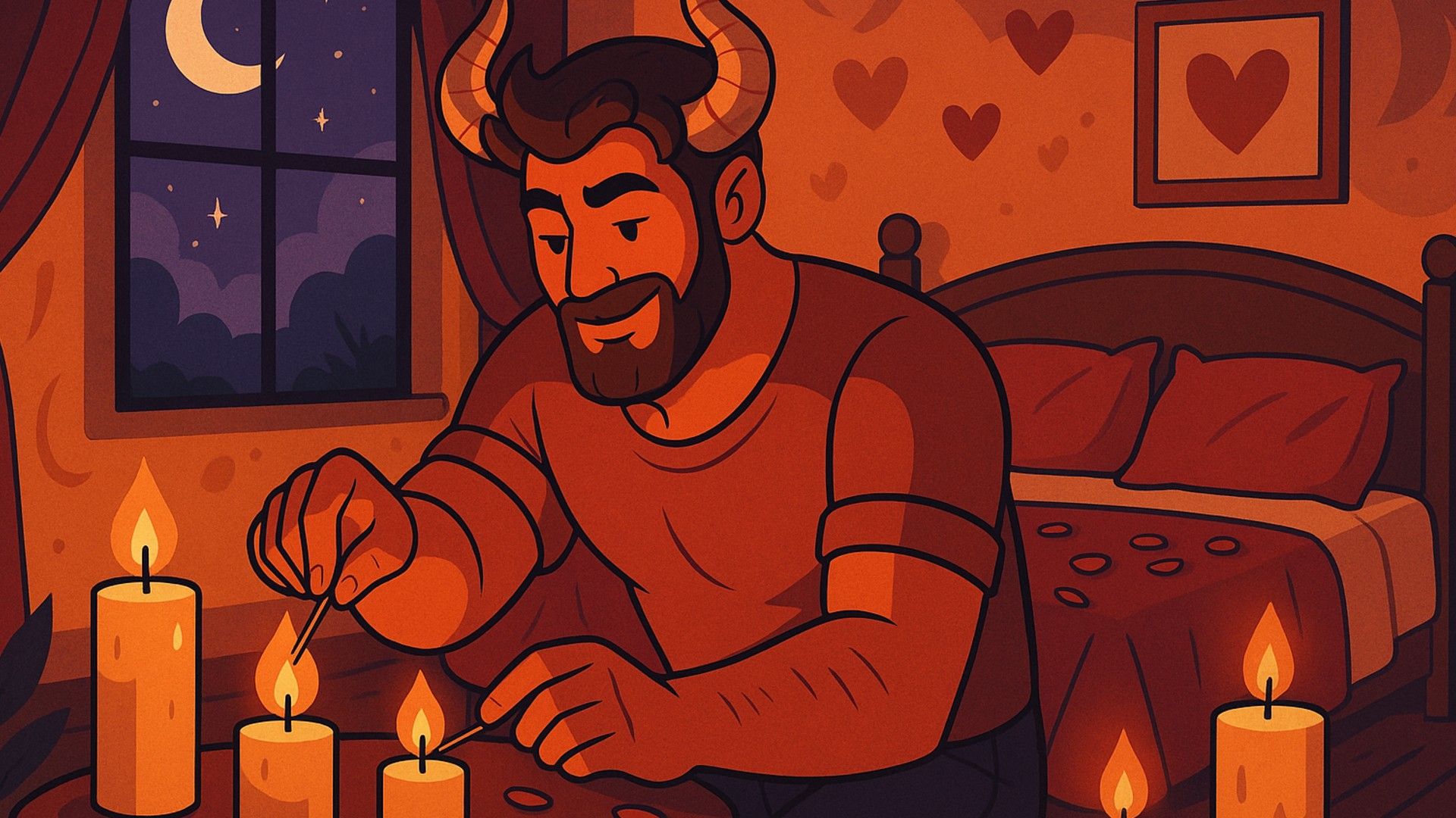 A Taurus man lighting candles before a romantic evening with his beloved