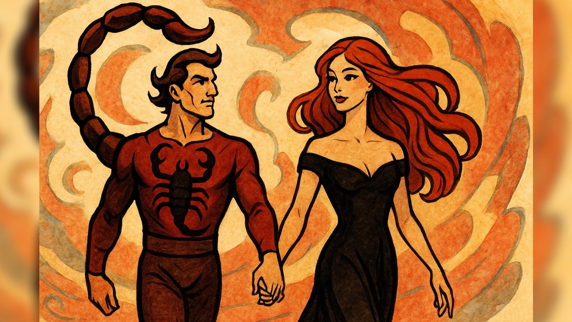A Scorpio man walks arm-in-arm with his girlfriend