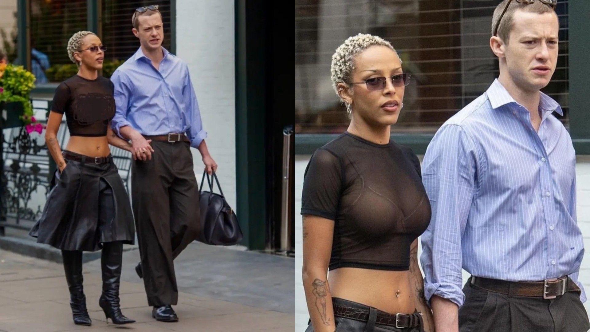 Joseph Quinn and Doja Cat strolling around town, collage of two photos