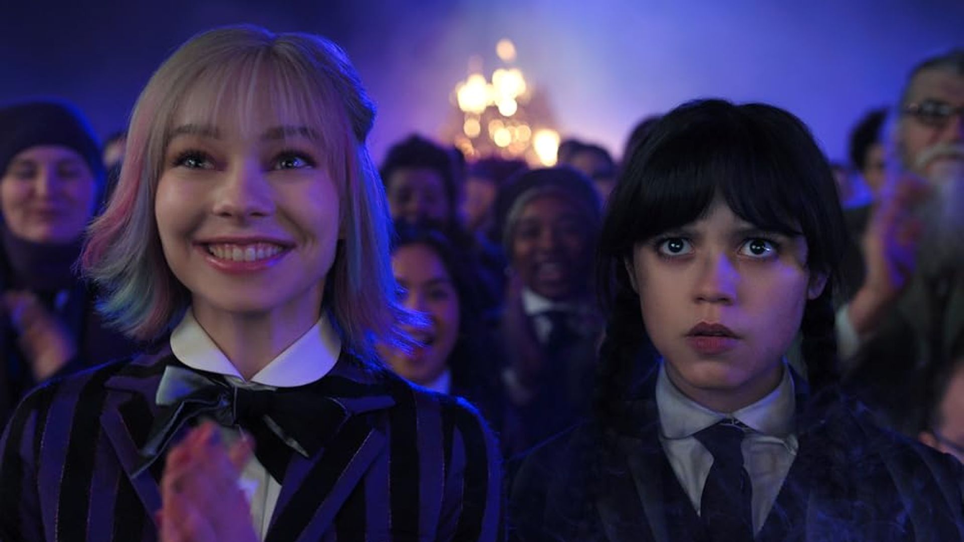 Jenna Ortega as Wednesday Addams and Emma Myers as Enid Sinclair, still from the series Wednesday