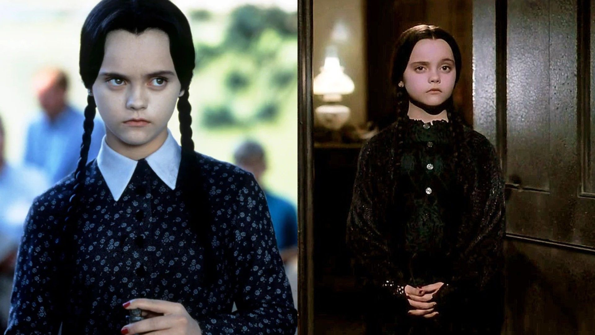 Christina Ricci as Wednesday Addams, collage of two photos