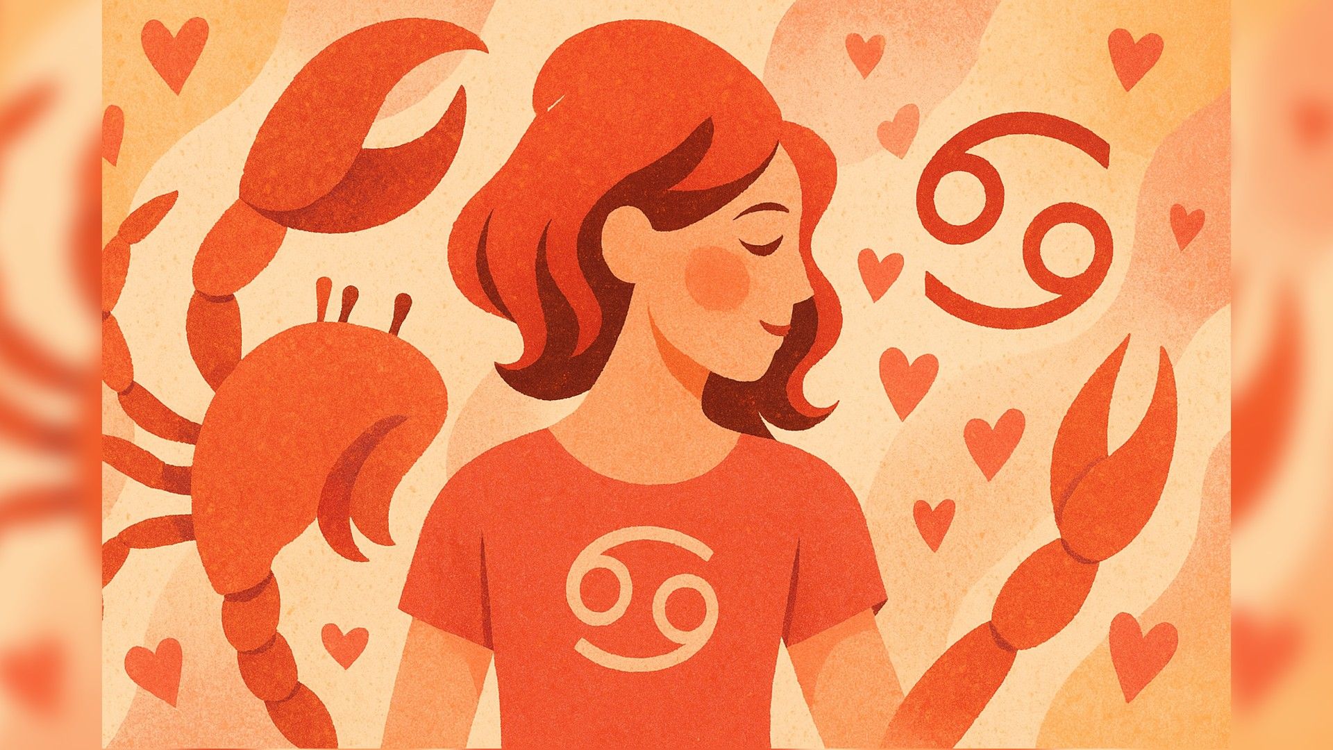 Cancer woman in a playful romantic atmosphere with orange color palette