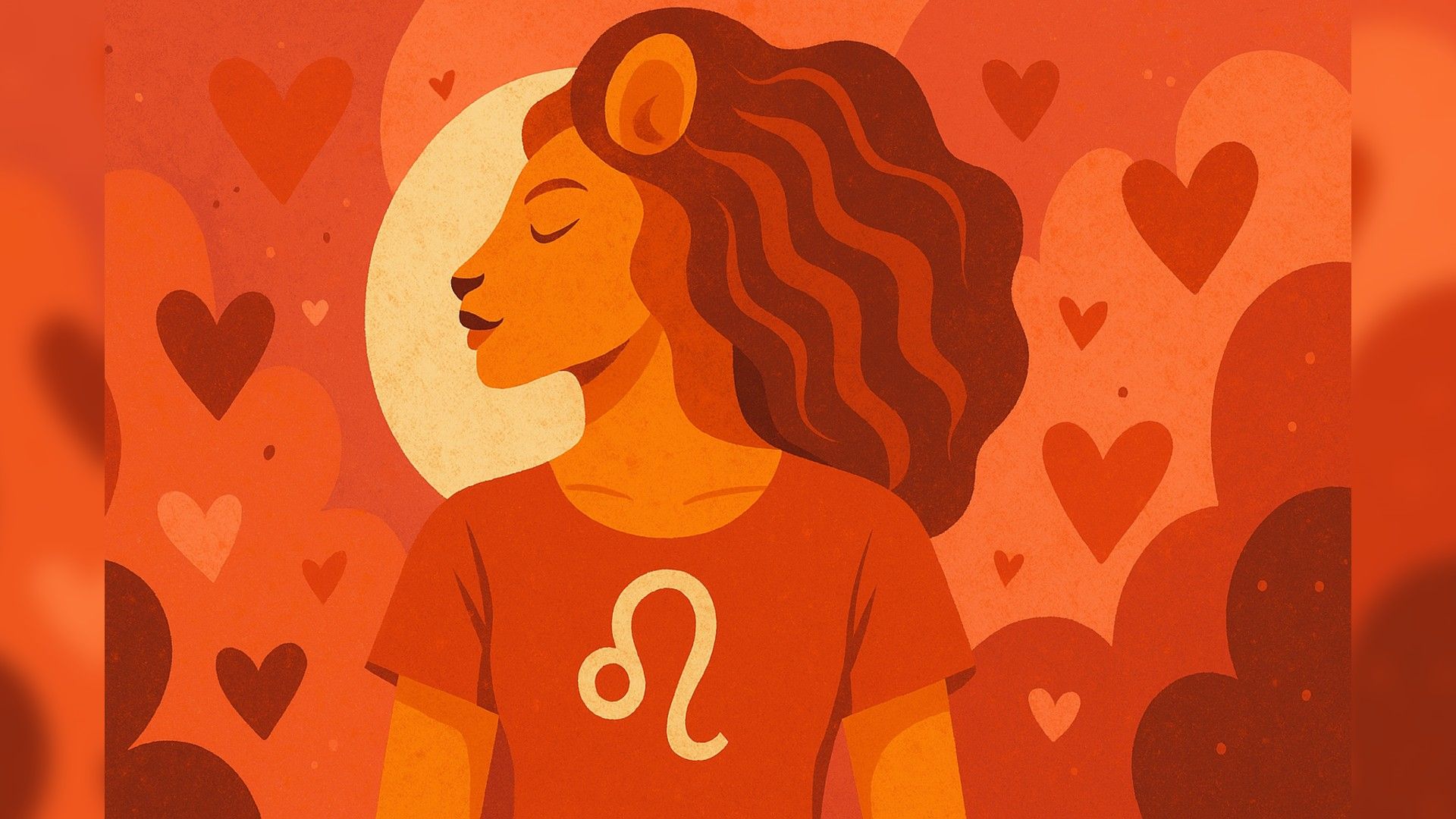 Leo woman, romantic atmosphere, orange color palette