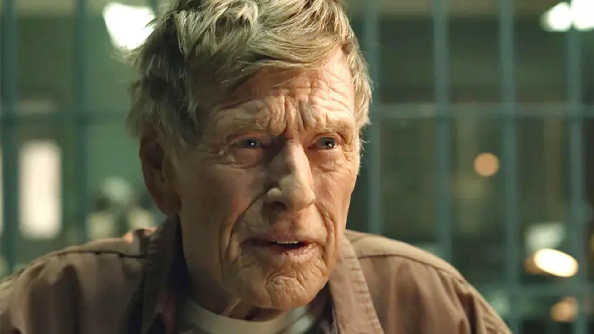Robert Redford in his mature years, close-up of his face, film still