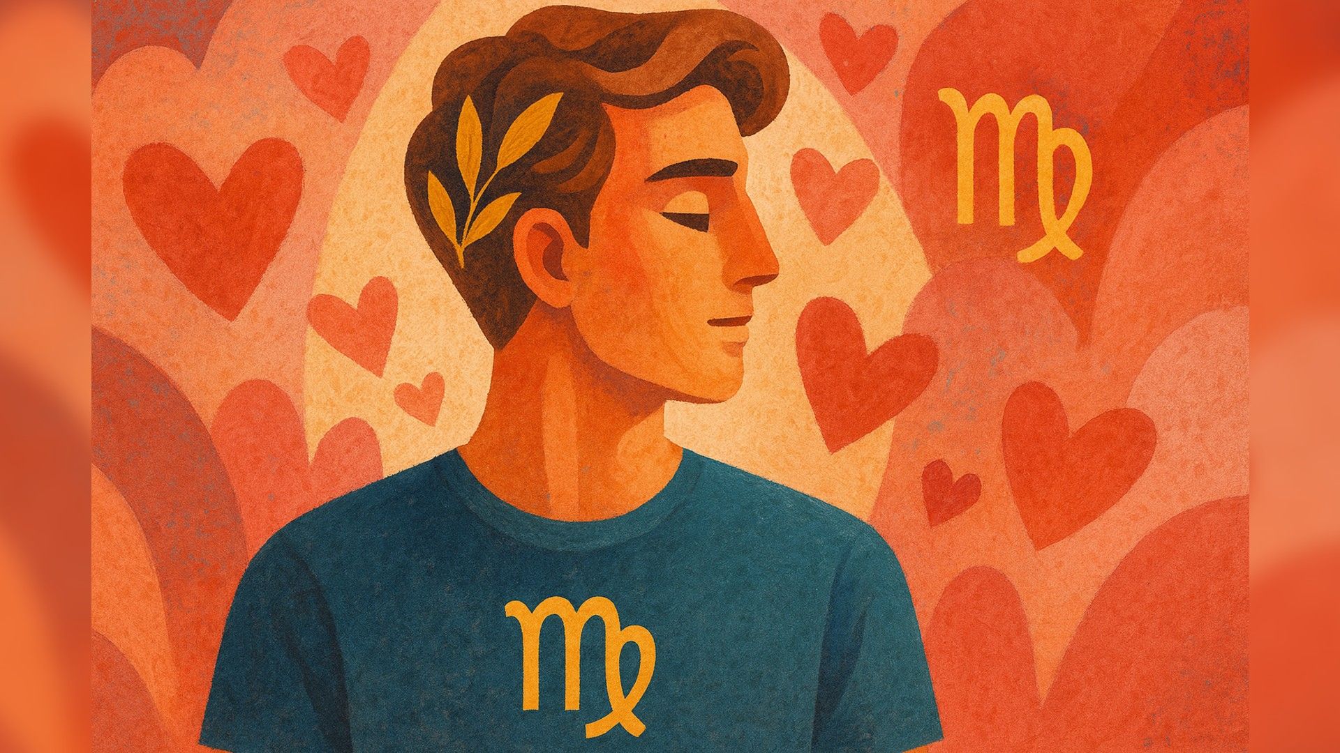 Virgo man, romantic atmosphere, orange color palette