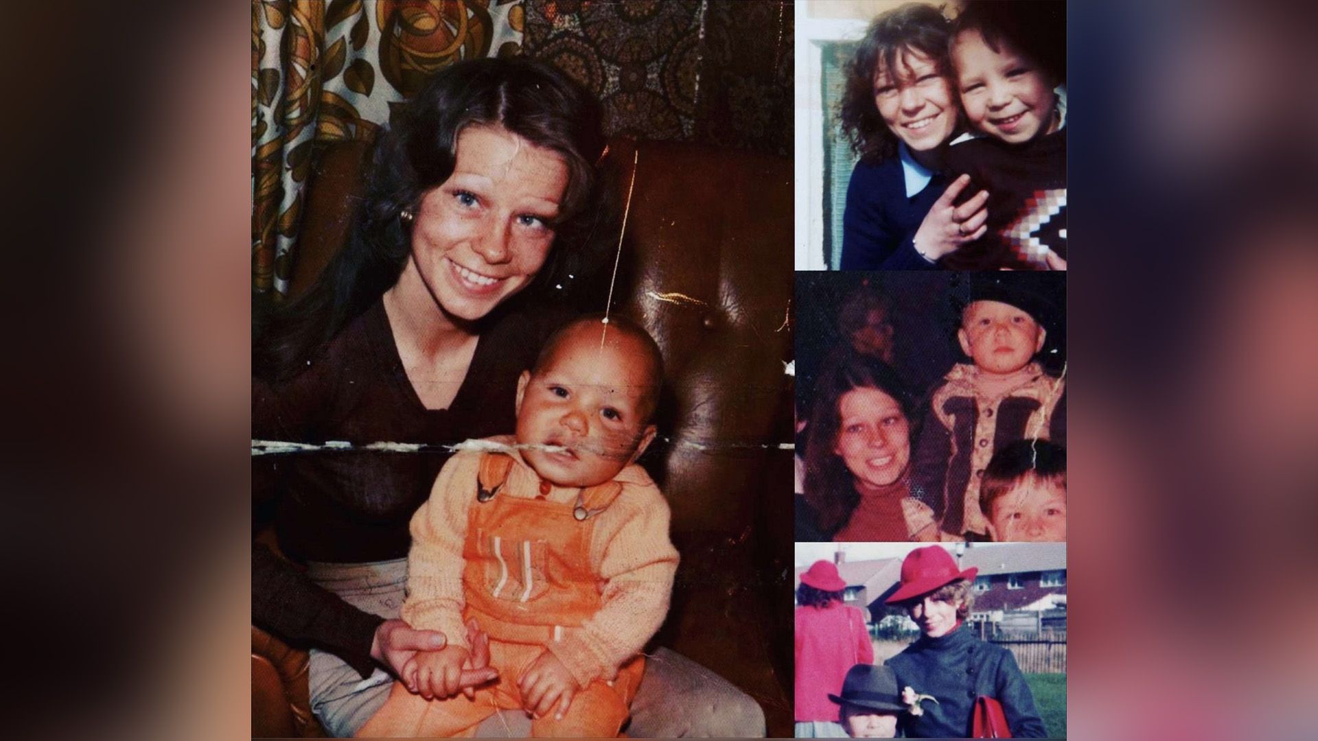 Collage of childhood photos of Stephen Graham with his mother