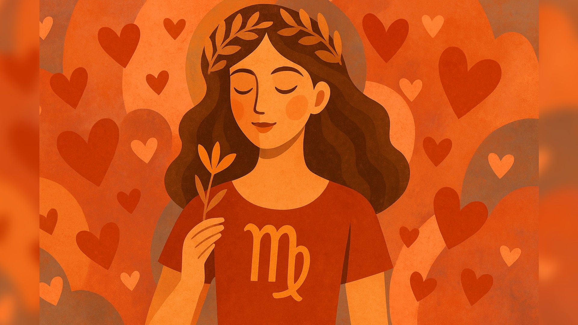 Virgo woman, romantic atmosphere, orange color palette