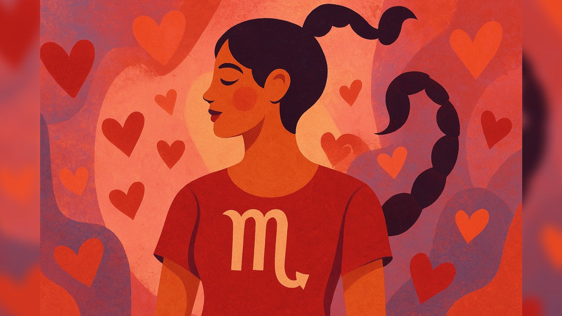 Scorpio woman, romantic atmosphere, pink palette