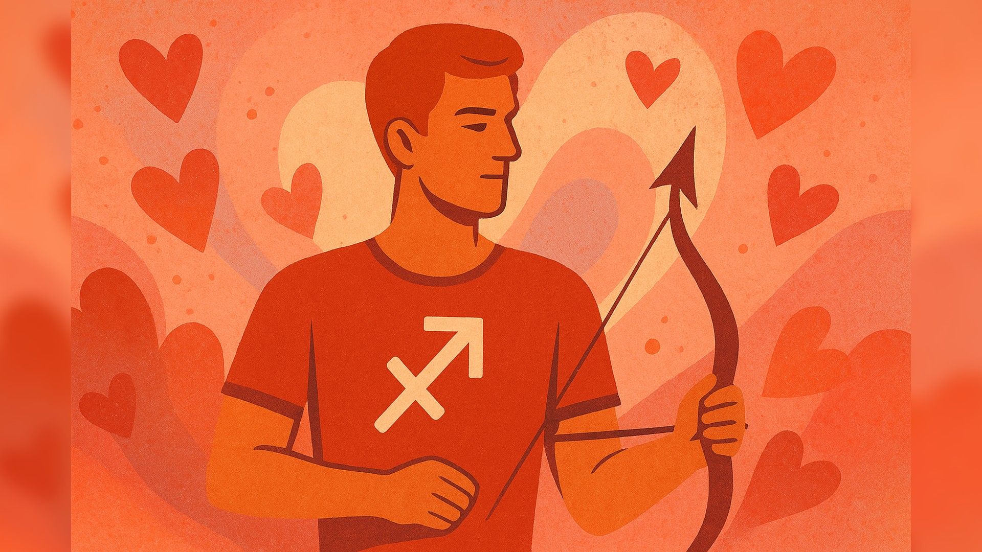 Sagittarius man, romantic atmosphere, red and orange color palette