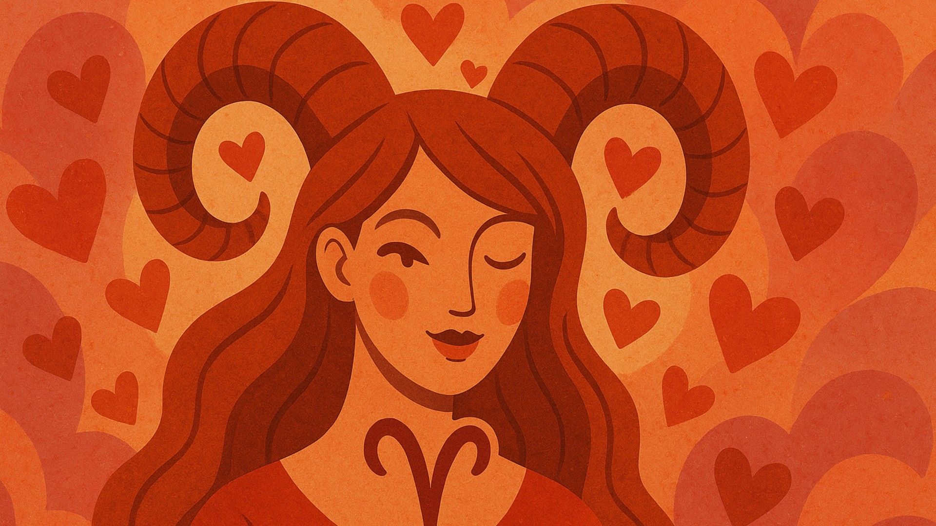 Aries woman in red tones, romantic mood