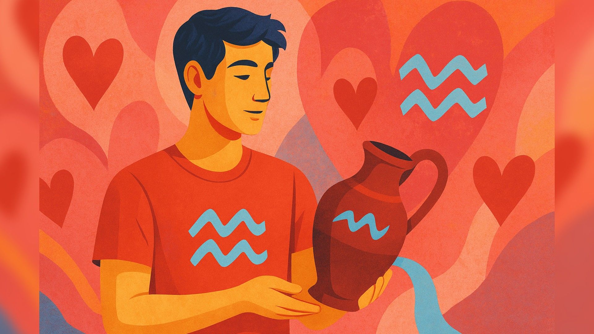 Aquarius man, romantic atmosphere, orange color palette