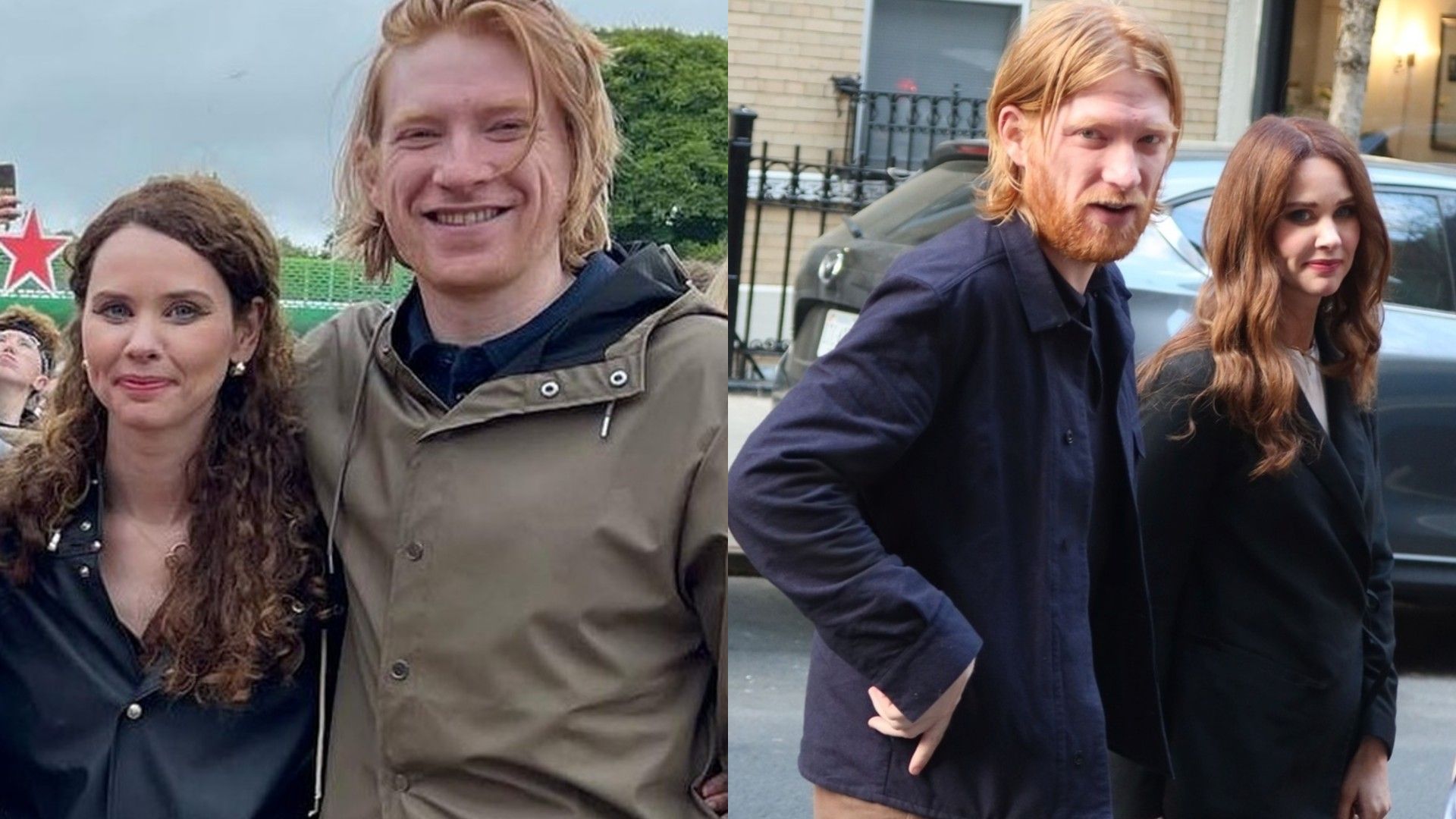 Domhnall Gleeson and Juliette Bonass, collage of two photos together