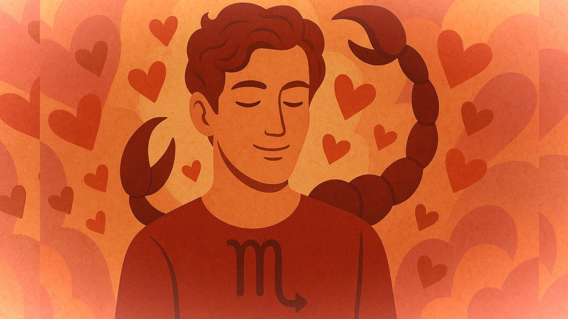 Scorpio man, romantic atmosphere, orange tones