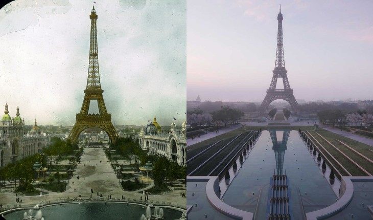 Near the Eiffel Tower in 1900 and now