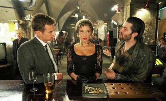 Frame from the film «London fields» with Theo James and Amber Heard
