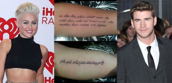 Liam Hemsworth and Miley Cyrus' Paired Tattoos