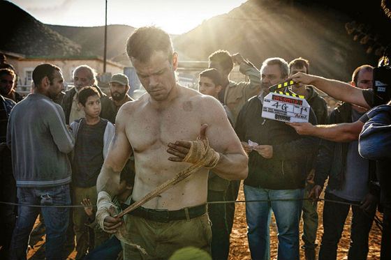 Matt Damon on the set of «Bourne»