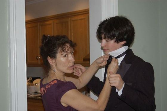 The photo shows young Ezra Miller and his mother